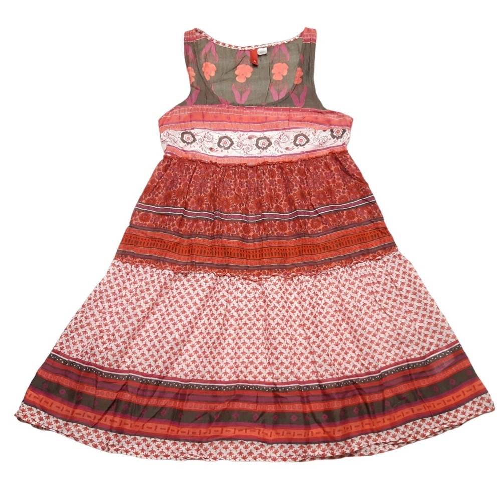 HM Divided Dress Womens 4 Red Floral Patchwork Midi Boho Tiered‎ Cotton Sundress